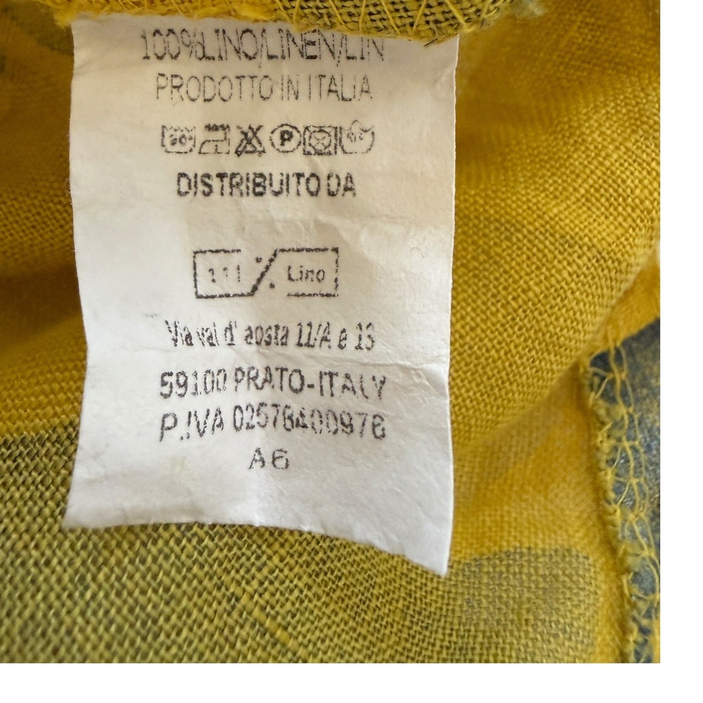 Pure Linen Made in Italy Yellow Blue Geometric Short Sleeve Blouse Size XL - Picture 6 of 6